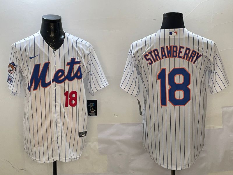 Men New York Mets #18 Strawberry White Stripe Game 2025 Nike MLB Jersey style 2
